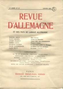  p Revue d Allemagne et des pays de langue allemande n 27 janvier 1930 p p Collectif p 