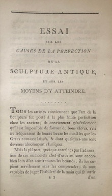  p Essai sur les p p Causes de la Perfection p p de la Sculpture Antique p p et sur les Moyens d y atteindre p p sujet propose par l Institut national p p de France au mois de Juillet 1797 pour le concours de l annee 1798 p p par M Le Chevalier Louis de Gillier p p capitaine de cavalerie p 