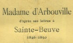 Sainte Beuve   Lettres Mme d'Arbouville