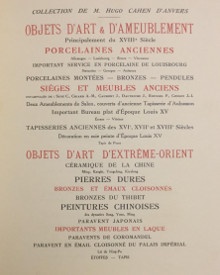  p Collection de p p M Hugo b Cahen d Anvers b p p Objets d art et d ameublement p p i principalement du XVIIIe siecle i p p Objets d art d Extreme Orient  p p Paris 1934 p 