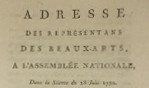 Adresse des représentants des Beaux Arts 1790