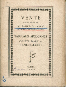 Vente apres deces de M Faure Dujarric architecte du gouvernement Tableaux modernes objets d art d ameublement Georges Petit et MM Mannheim experts