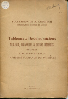 Succession de M Leprieur conservateur du musee du Louvre 1919 Catalogue des tableaux et dessins anciens Hector Brame Marius Paulme experts